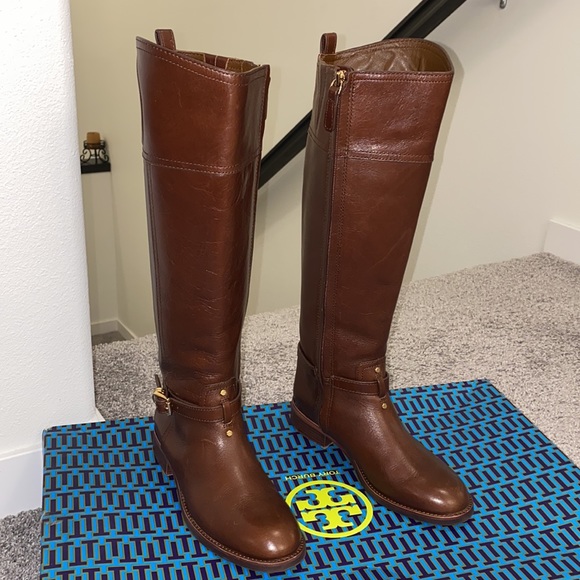 Tory Burch - Brown Leather Riding Boots W/ Buckle On Ankle - Picture 4 of 17
